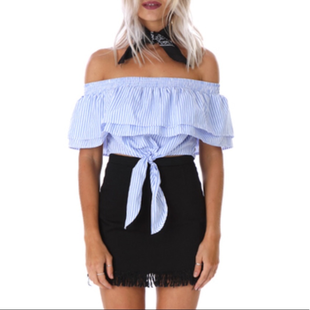 BNWT blue striped off shoulder top
